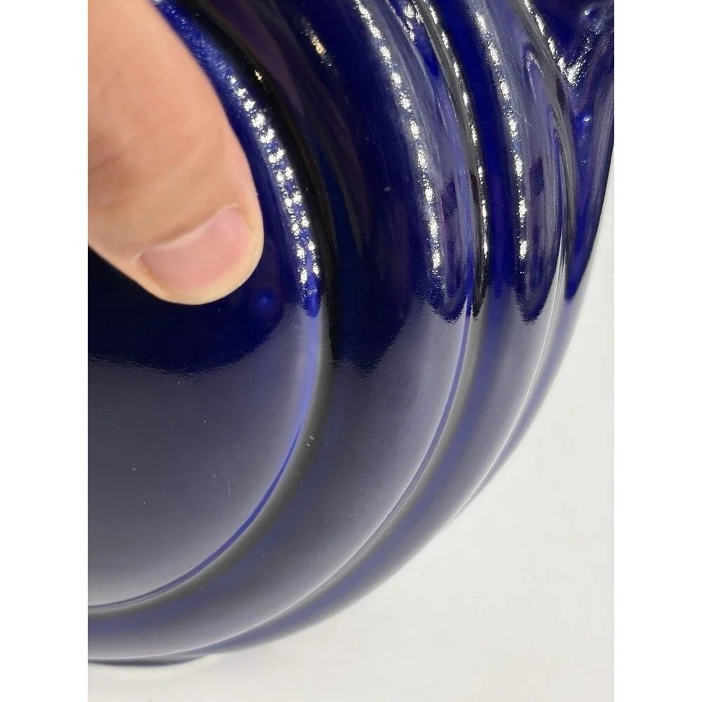 VTG Hall China USA Ceramic Disc Pitcher Ice Lip MCM Cobalt Blue #1338